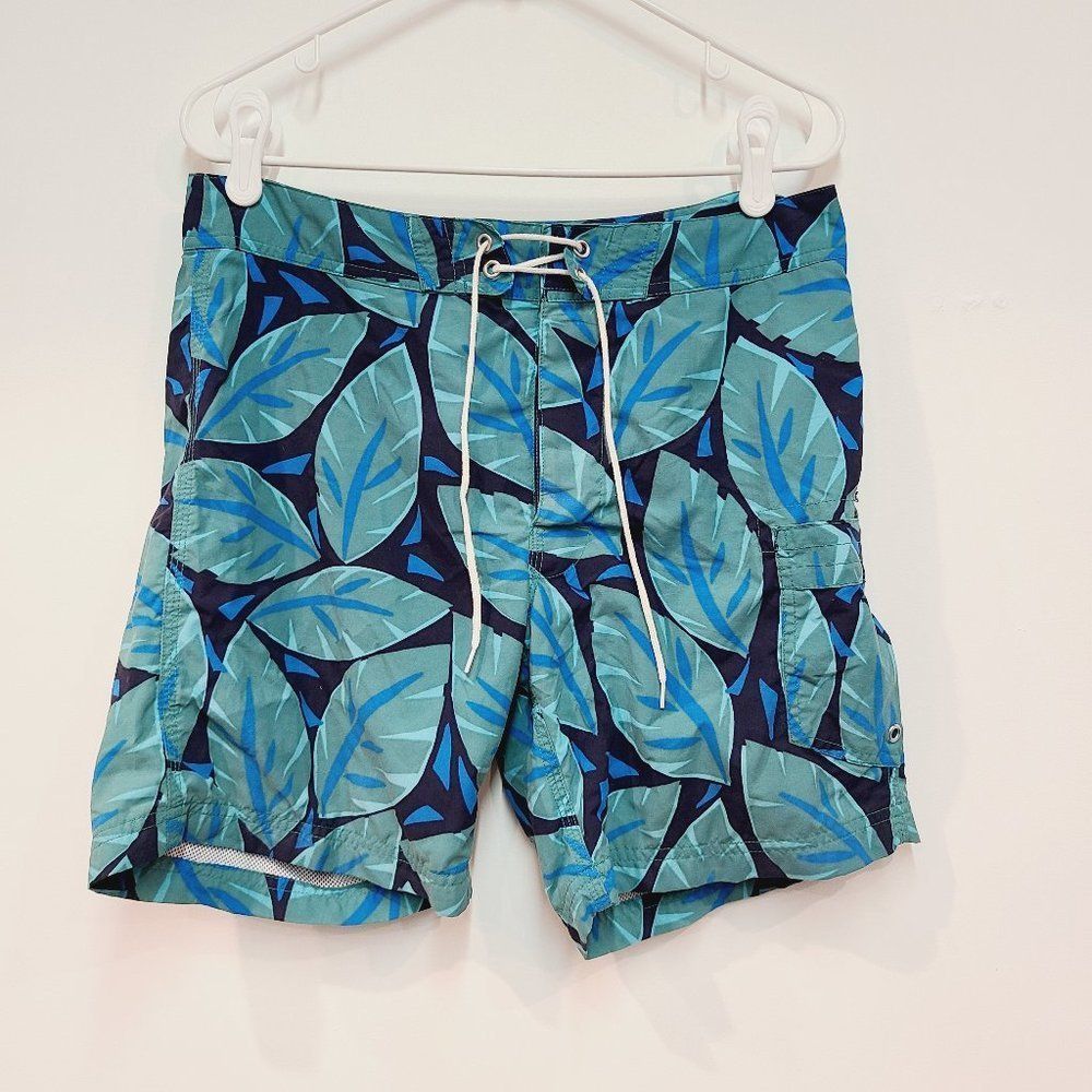 J Crew Swim Shorts Mens 29 Board Short Palm Blue Green Leaf - Picture 9 of 9